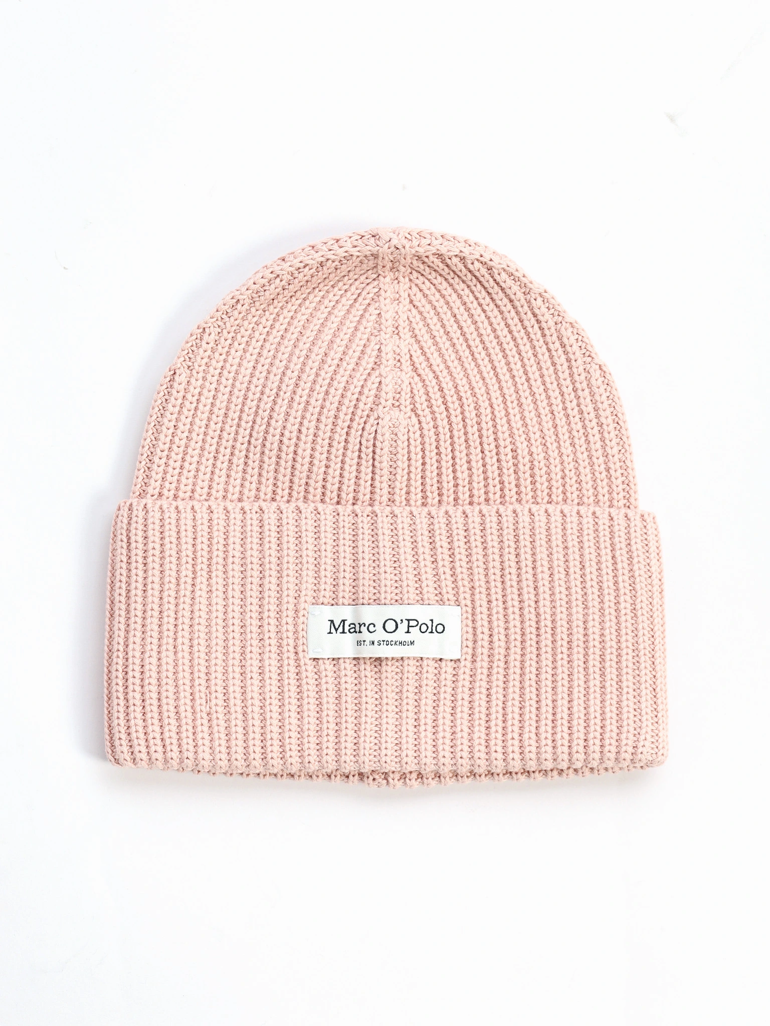 Шапка-бини светло-розового цвета с отворотом из хлопка